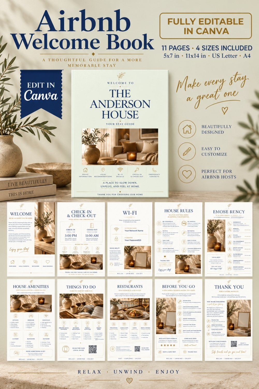Editable Airbnb Welcome Book Template, Canva Vacation Rental Guide