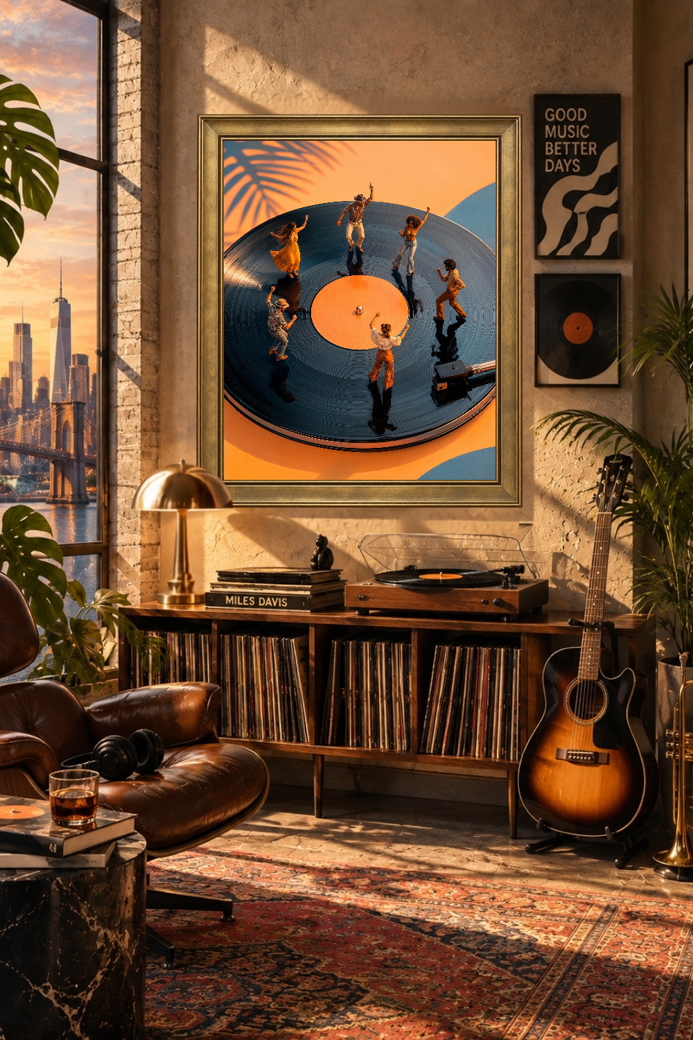 Dancing Vinyl Record Wall Art, Retro Music Poster, Colorful Groove Decor