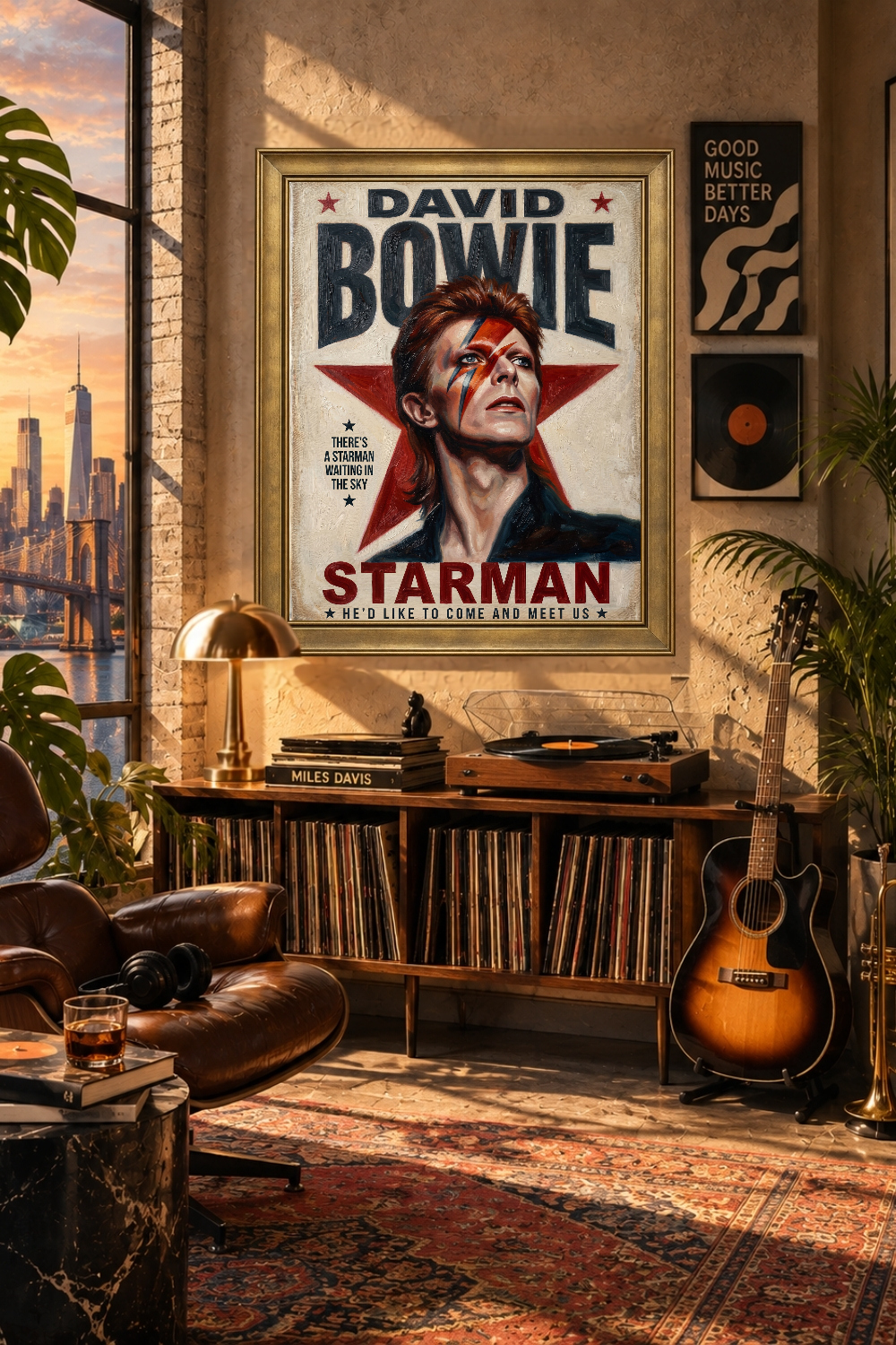 David Bowie Starman Poster, Ziggy Stardust Glam Rock Art