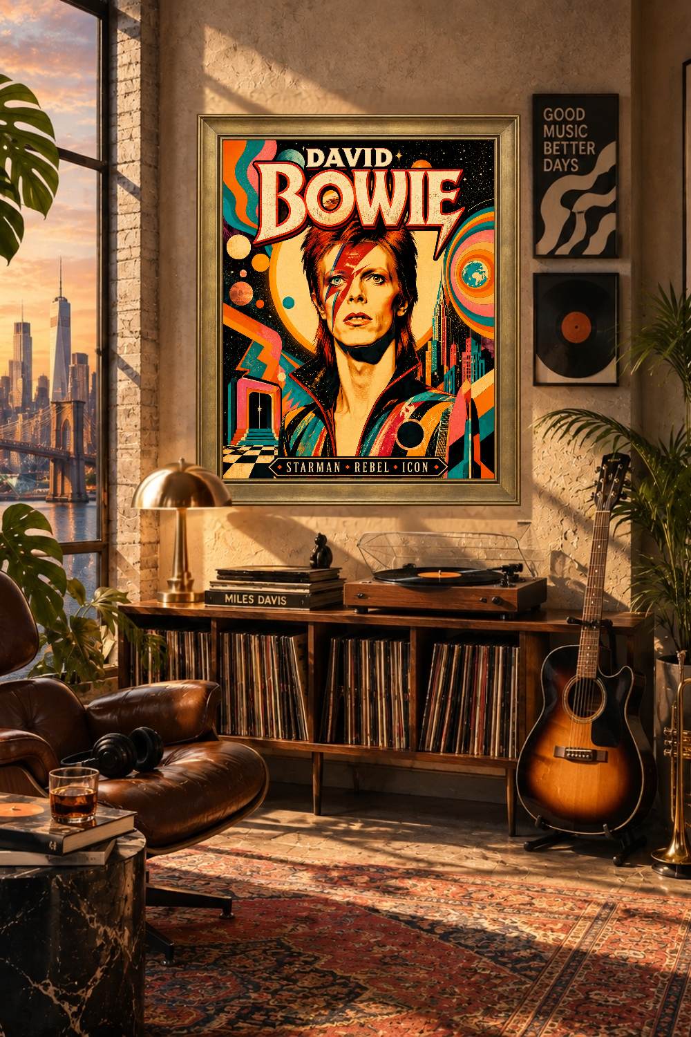 David Bowie Starman Poster, Ziggy Stardust Glam Rock Art