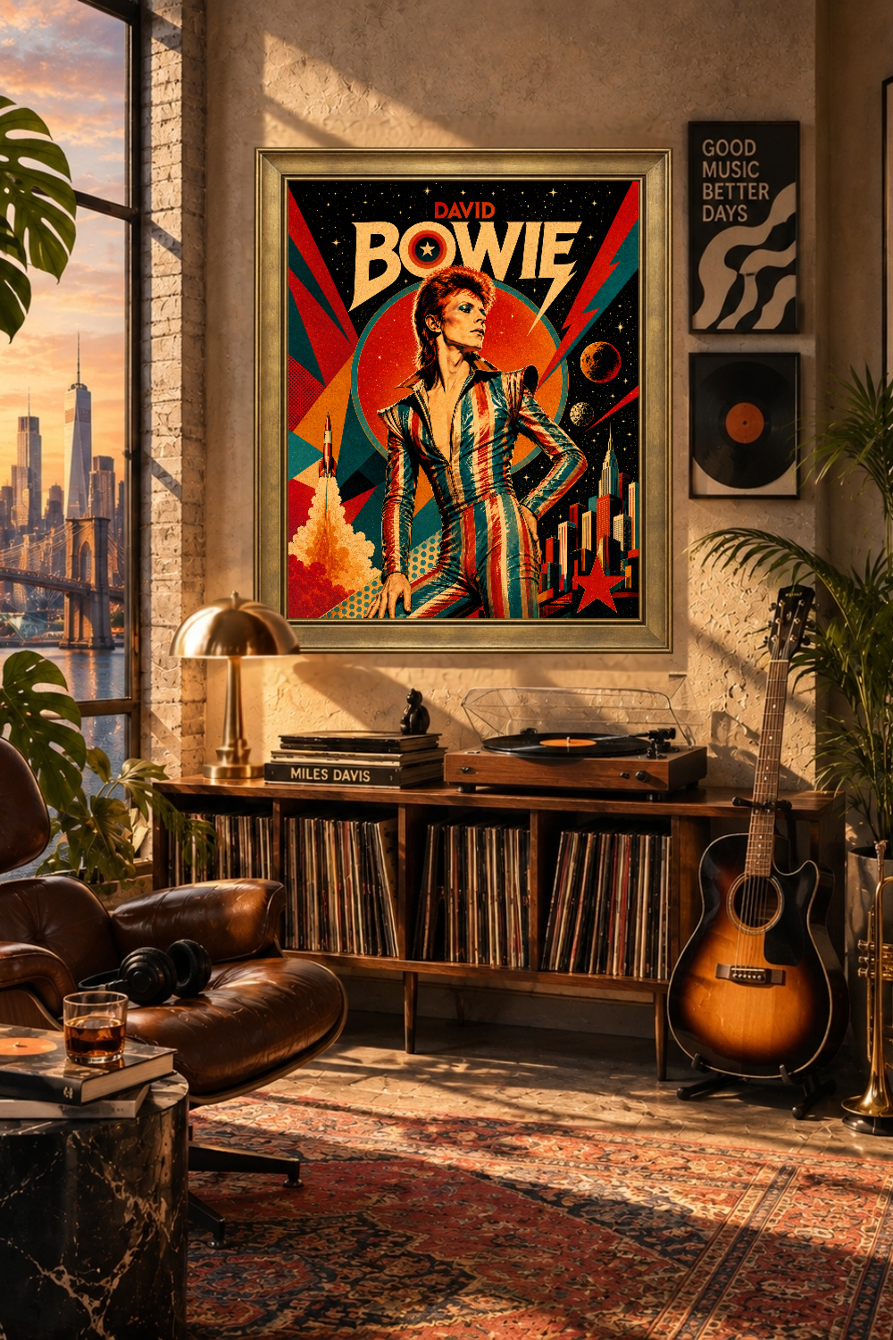 David Bowie Ziggy Stardust Poster, Glam Rock 70s Concert Art