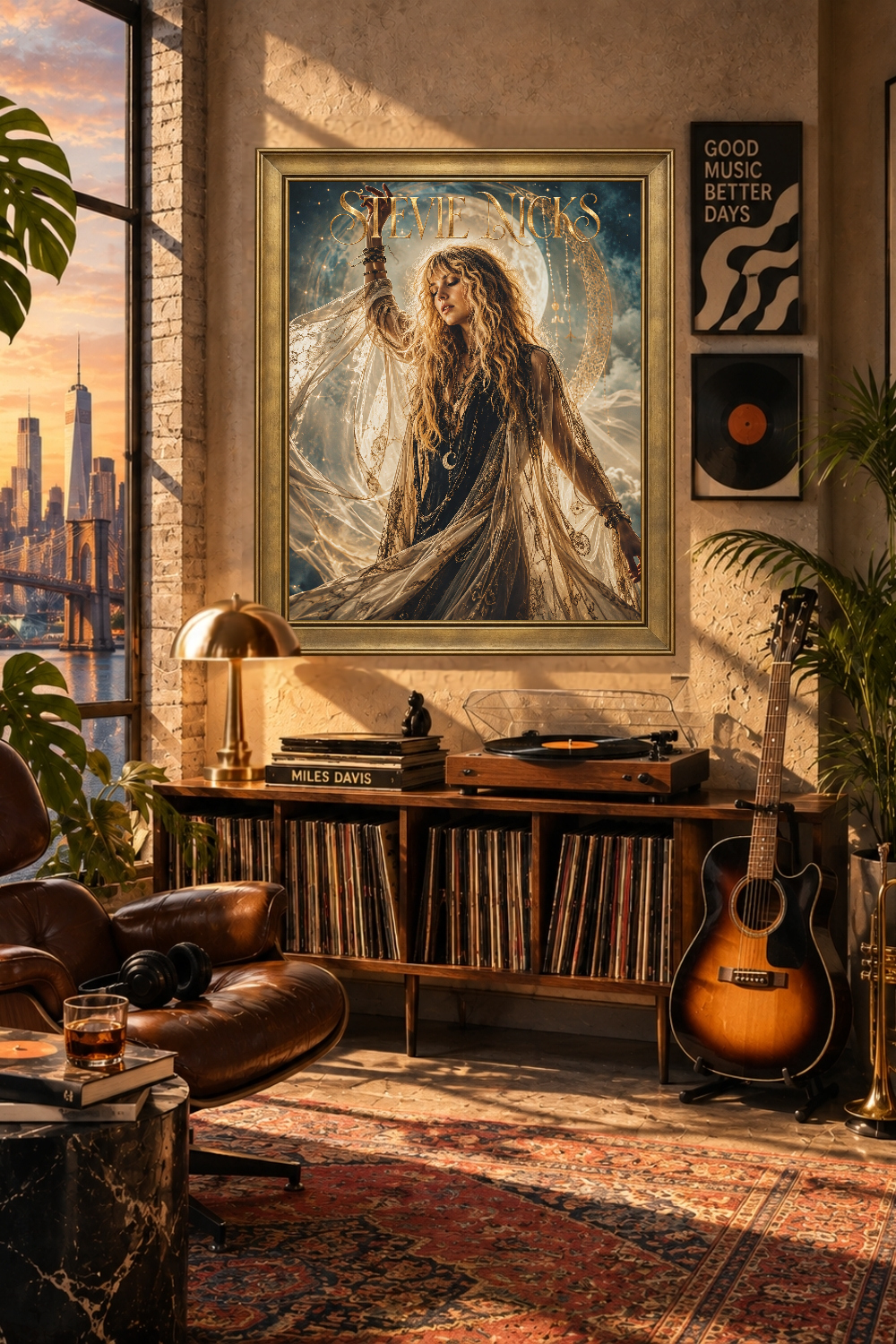 Stevie Nicks Celestial Boho Poster, Moon, Lace, Gold