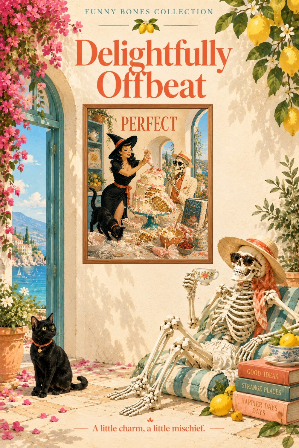 Perfect Witch Skeleton Baking Art, Retro Cake Disaster Humor Wall Decor
