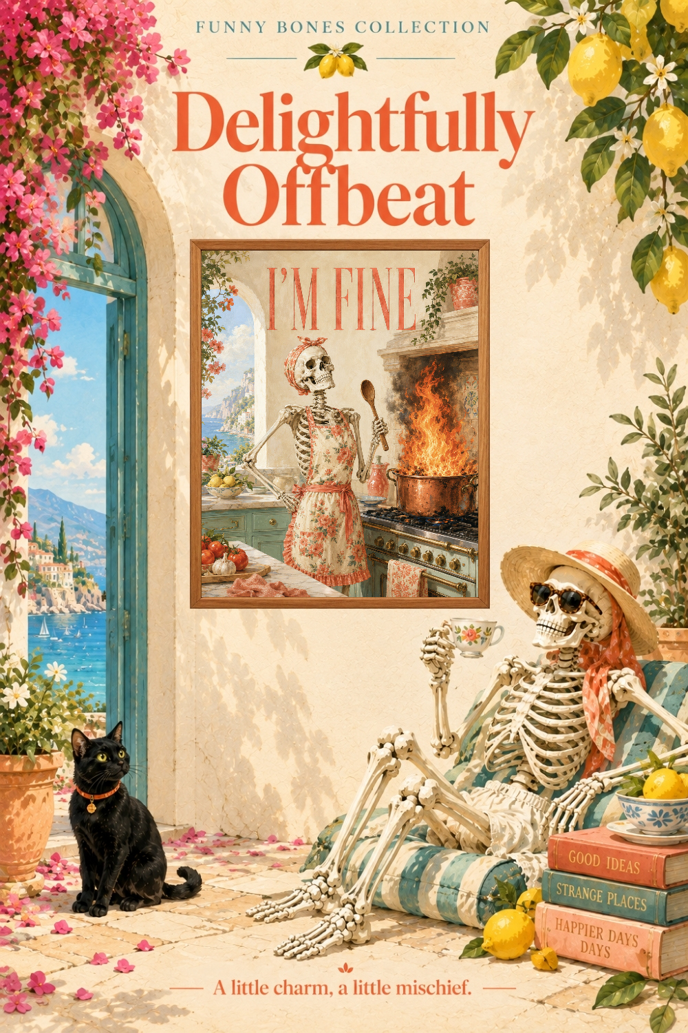 I'm Fine Skeleton Kitchen Art, Retro Kitchen Disaster Humor Wall Decor