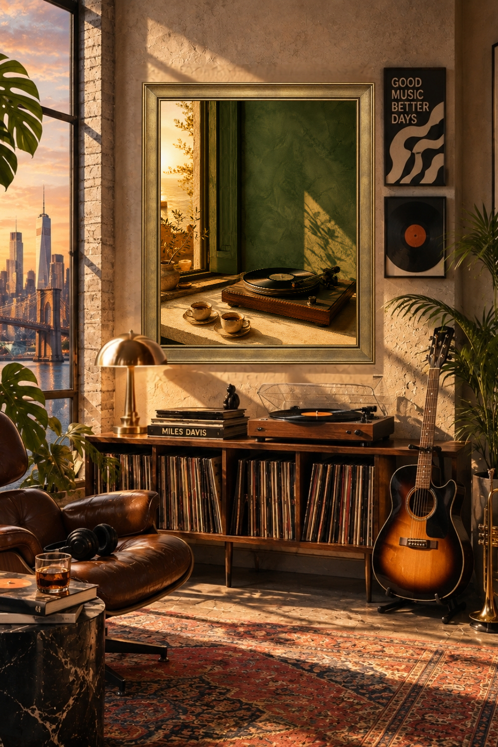Retro Vinyl Record Player Wall Art, Coffee & Listening Room Decor