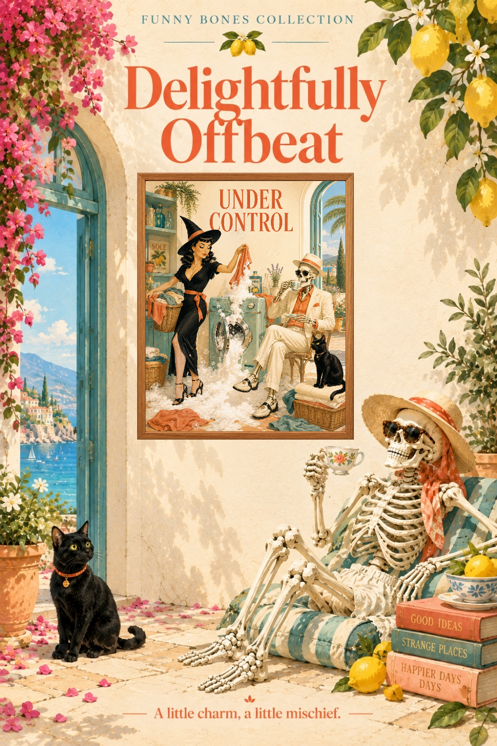 Under Control Witch Skeleton Laundry Art, Retro Household Humor Wall Decor