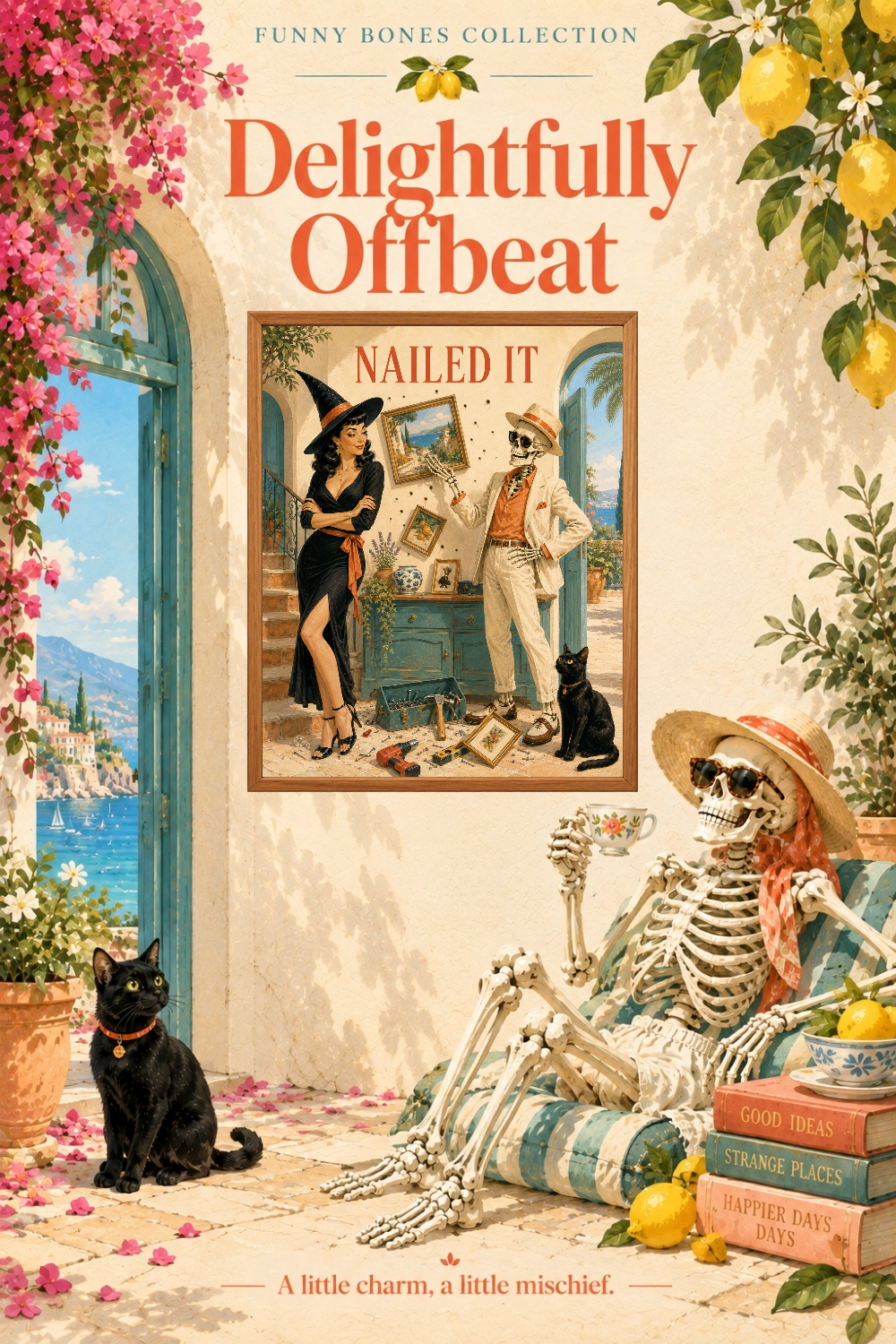 Nailed It Skeleton DIY Art, Witch & Black Cat Home Humor Wall Decor