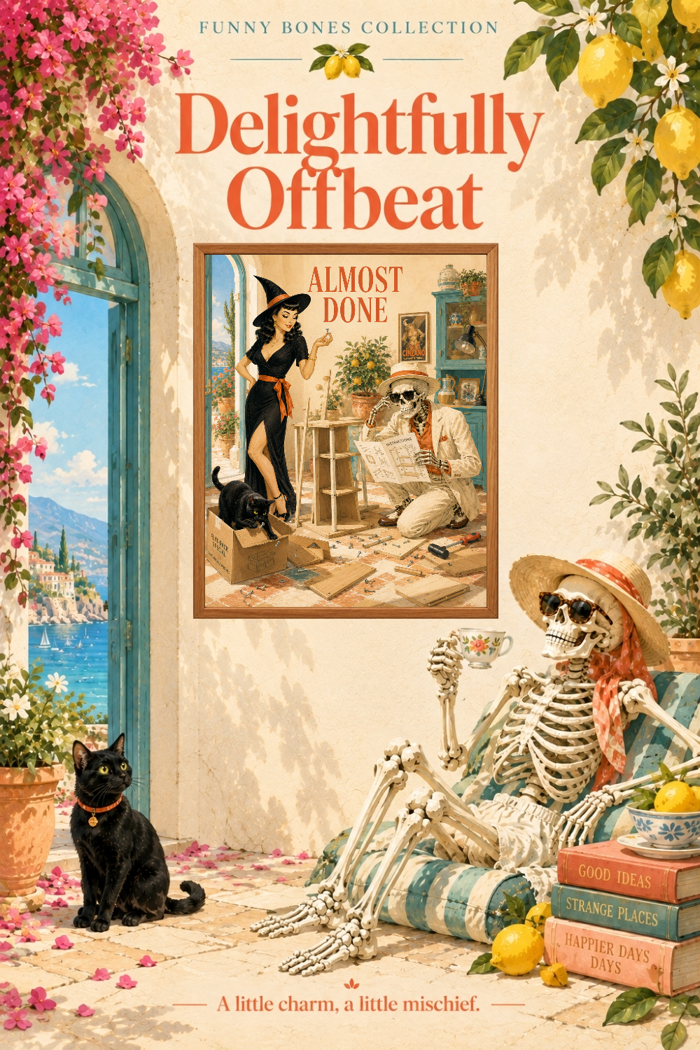 Almost Done Skeleton DIY Art, Witch & Black Cat DIY Humor Wall Decor