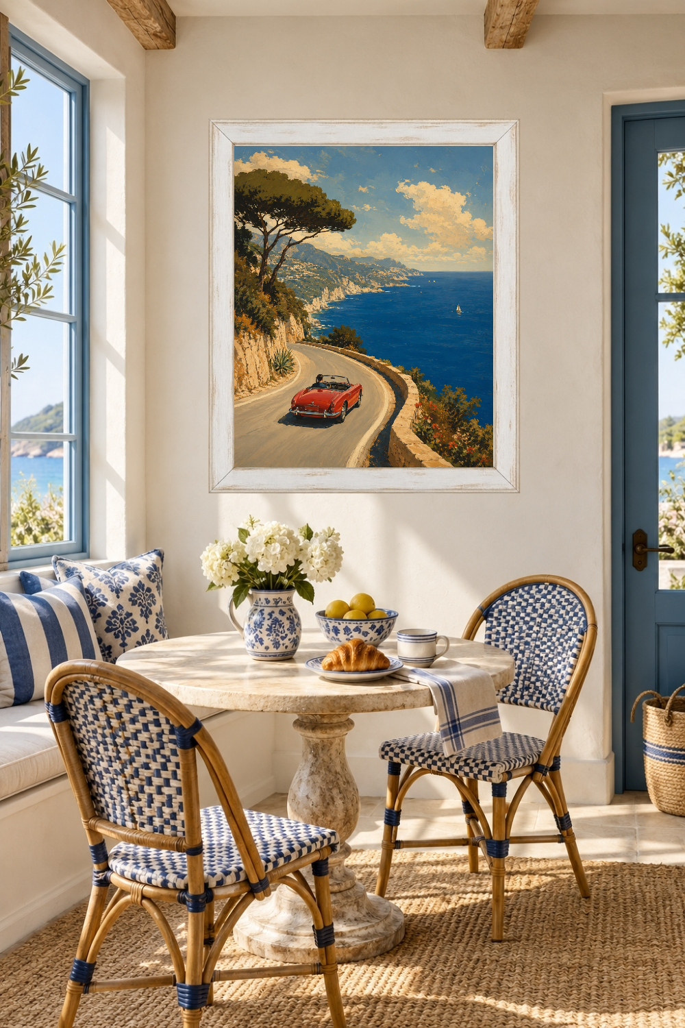 Amalfi Coast Red Convertible Print, Italian Riviera Coastal Art