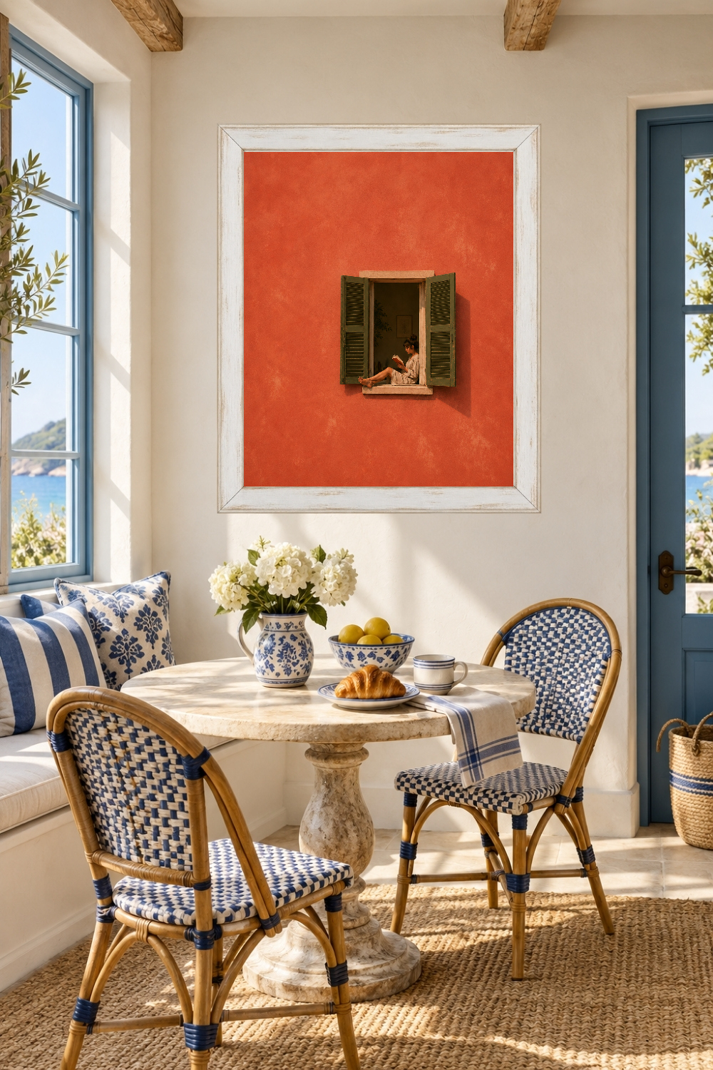 Woman Reading Wall Art, Mediterranean Window Print, Book Lover Decor, Terracotta Poster