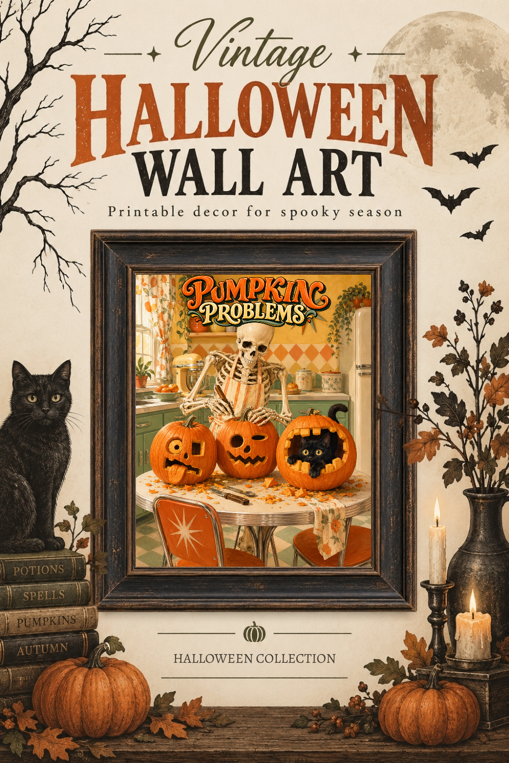 Pumpkin Problems Skeleton Wall Art, Downloadable Wall Art