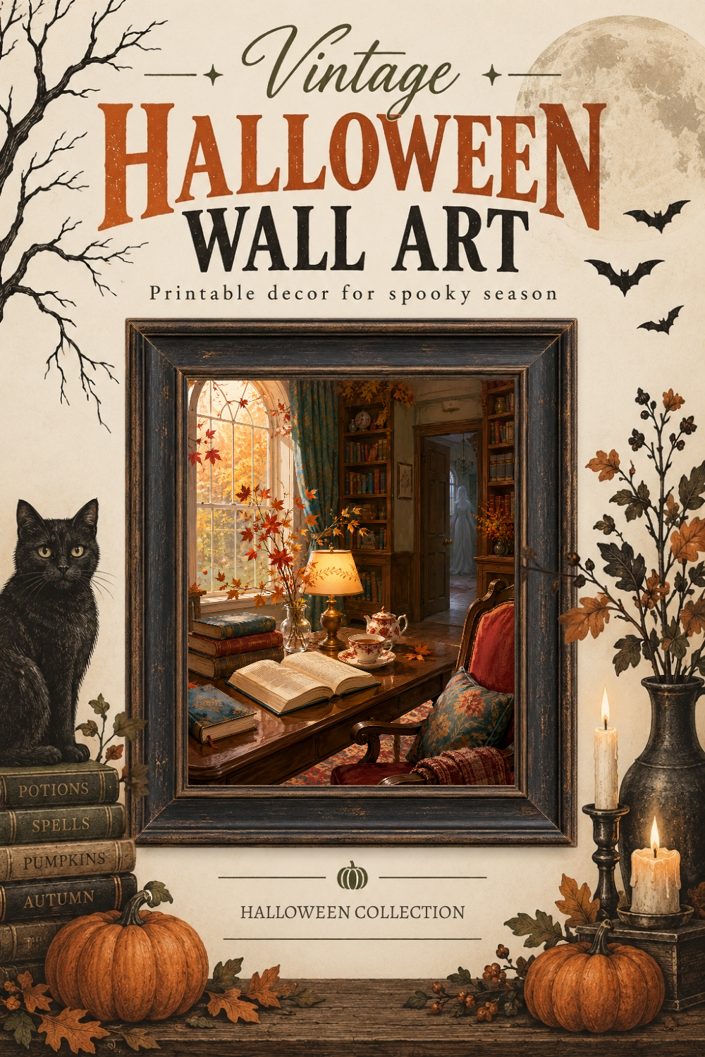 Haunted Library Reading Room Wall Art, Downloadable Wall Art
