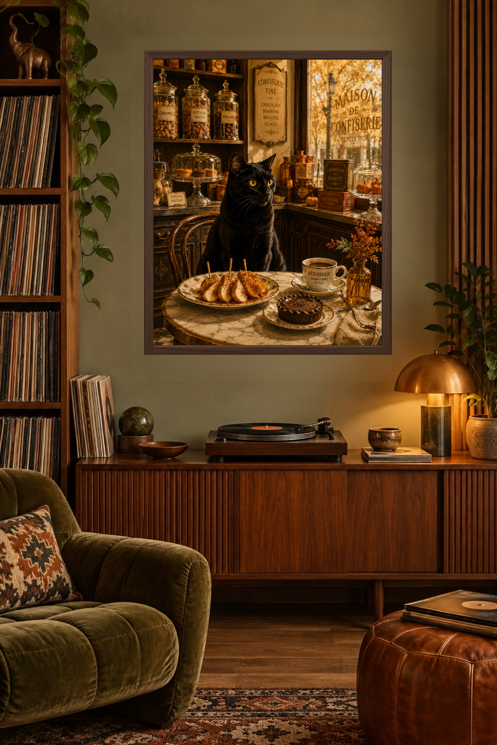 Black Cat Patisserie Wall Art, French Bakery Print, Whimsical Cat Cafe Decor