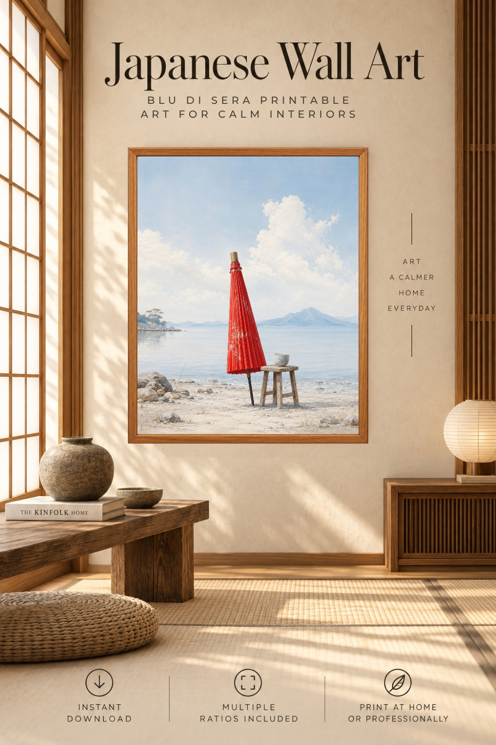 Japanese Red Wagasa Wall Art, Downloadable Wall Art