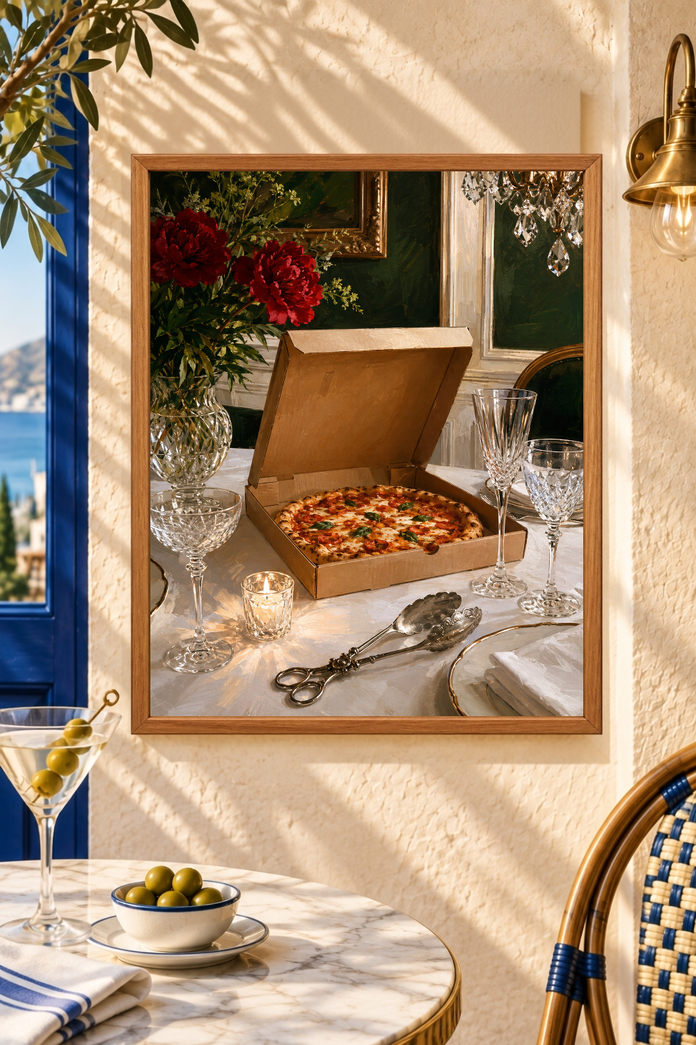 Fine Dining Pizza Box Art, Quirky Kitchen Decor, Restaurant Food Print