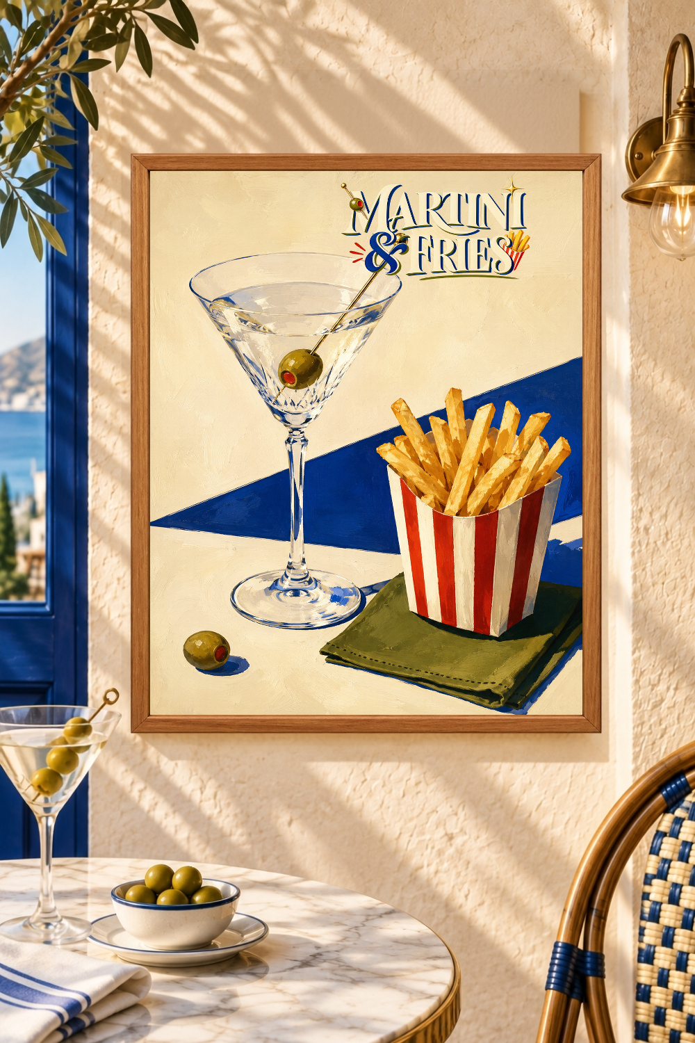 Martini and Fries Wall Art, Retro Cocktail Poster, Quirky Kitchen Decor