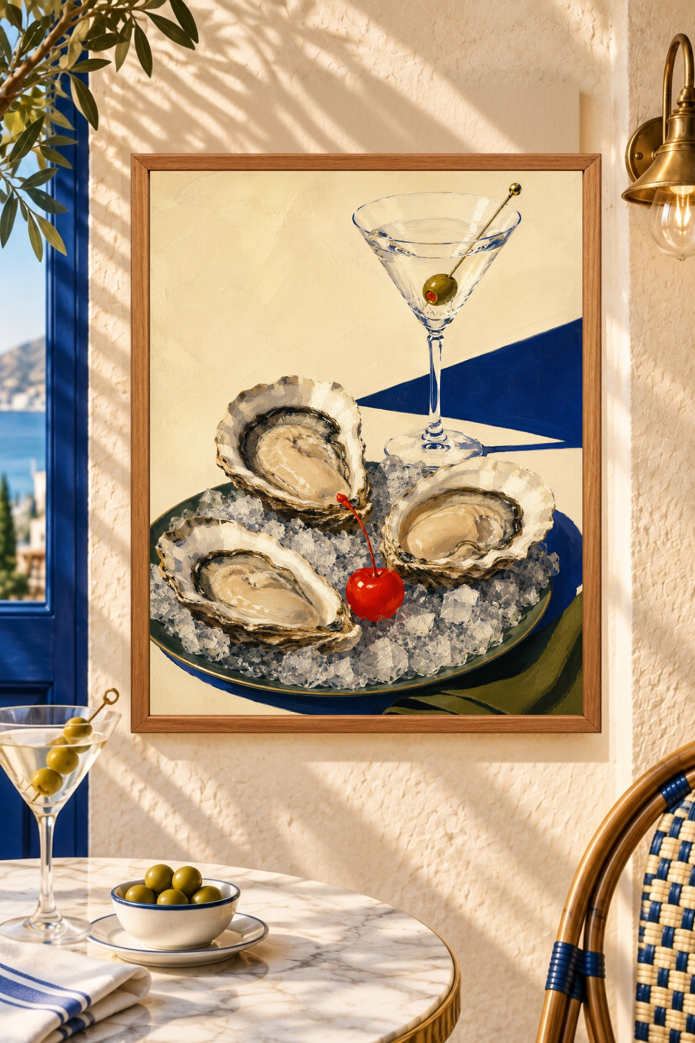 Oyster Wall Art, Martini Poster, Retro Seafood Print, Coastal Kitchen Decor