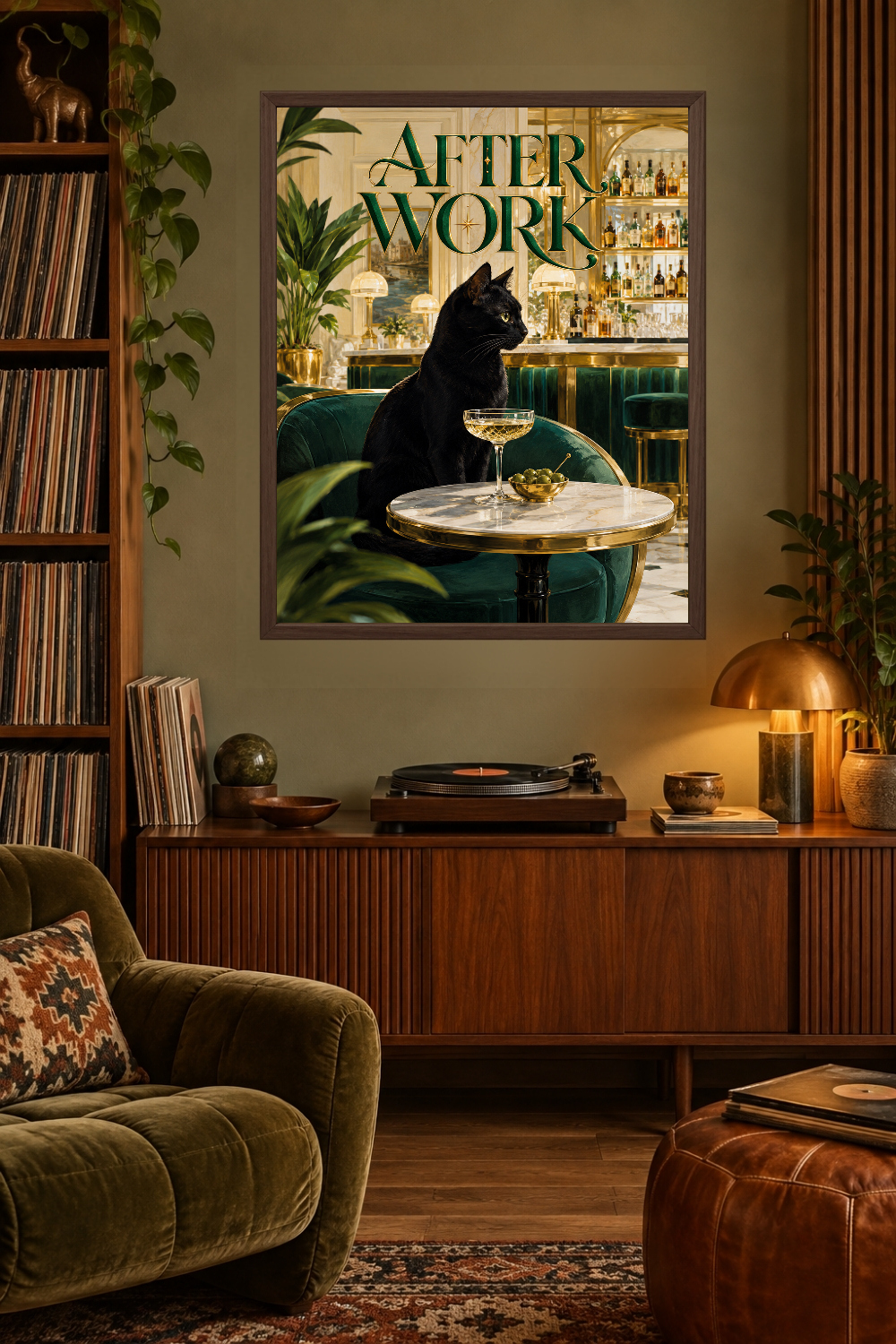 Black Cat Martini Wall Art, After Work Poster, Cocktail Bar Decor