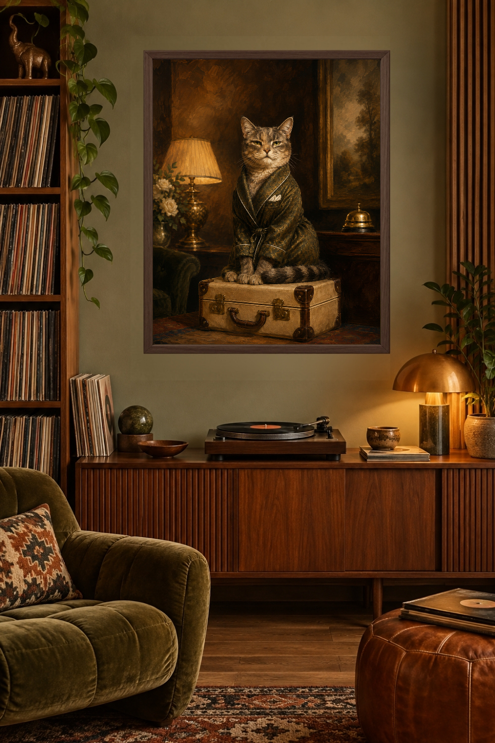 Vintage Hotel Cat Art, Suitcase Travel Poster, Quirky Animal Decor