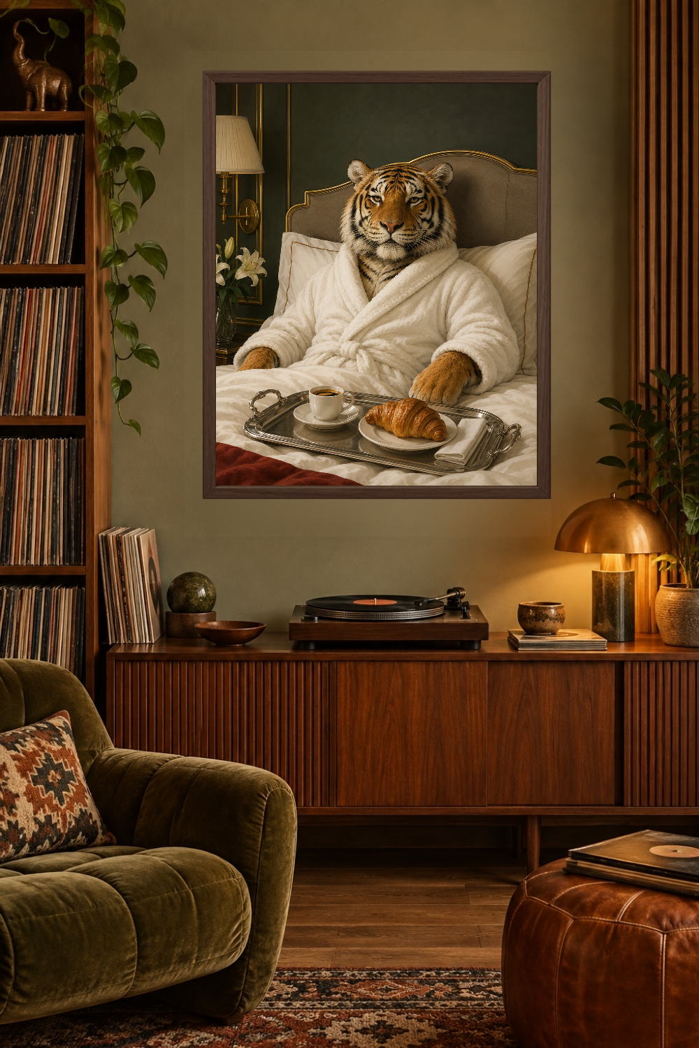 Funny Tiger Breakfast in Bed Poster, Hotel Room Art Print