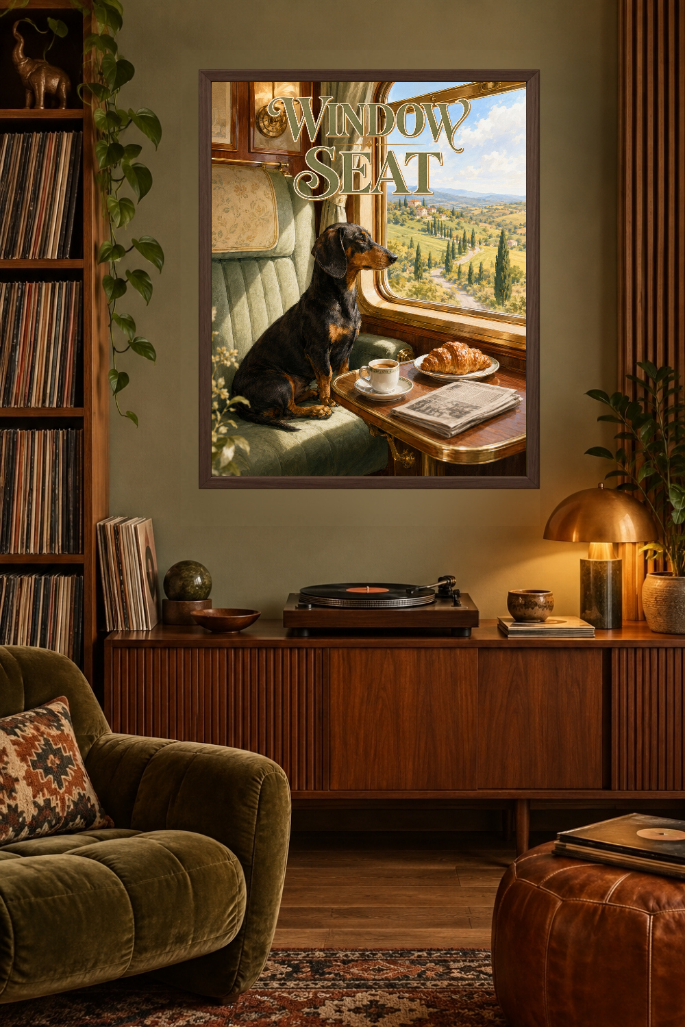 Vintage Train Window Seat Dachshund Print, European Travel Poster
