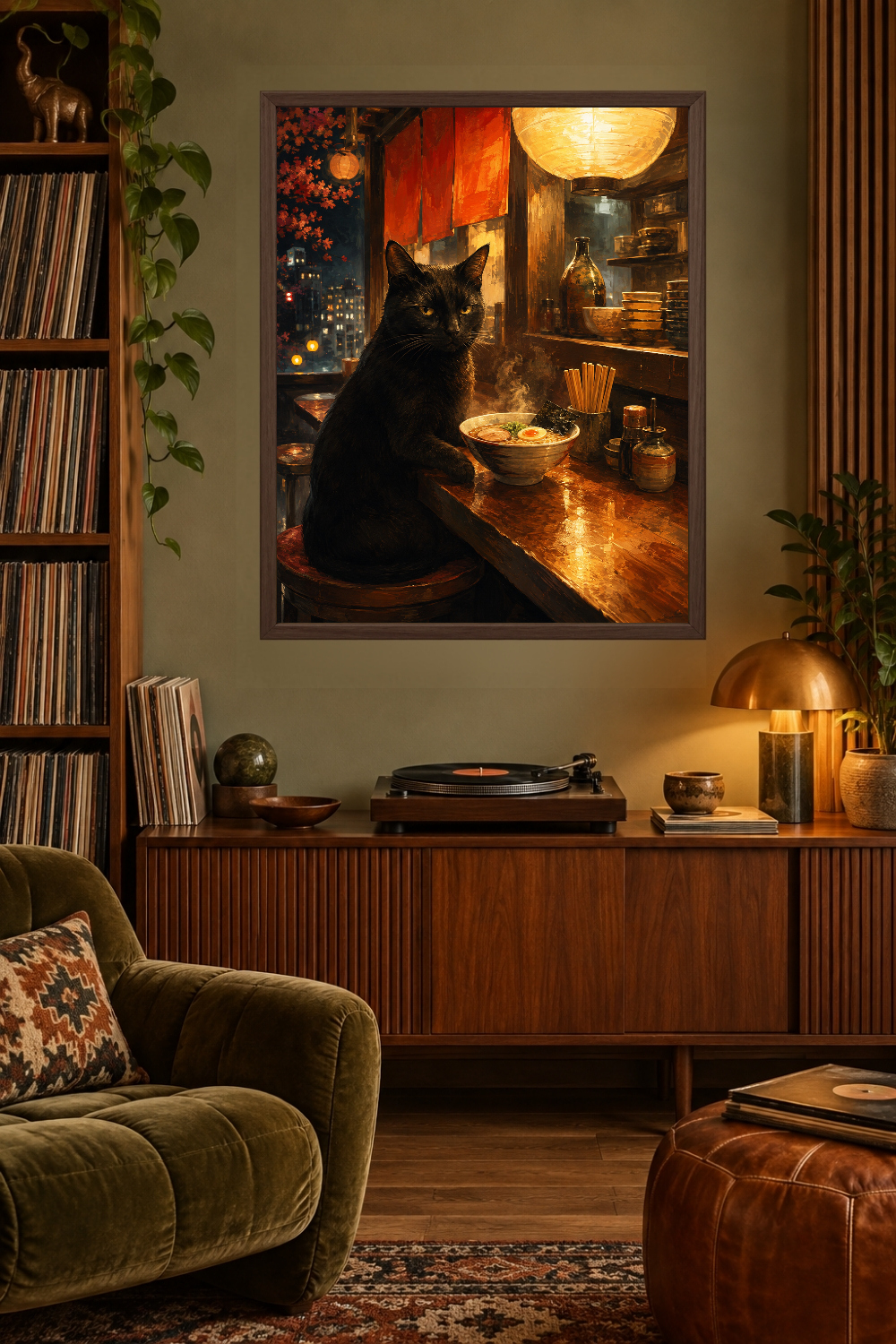 Black Cat Ramen Wall Art, Japanese Noodle Bar Poster, Funny Kitchen Print
